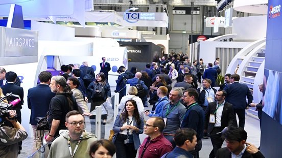Crowded aisle at Aircraft Interiors Expo, Hamburg Messe