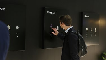 Man touching the monitor